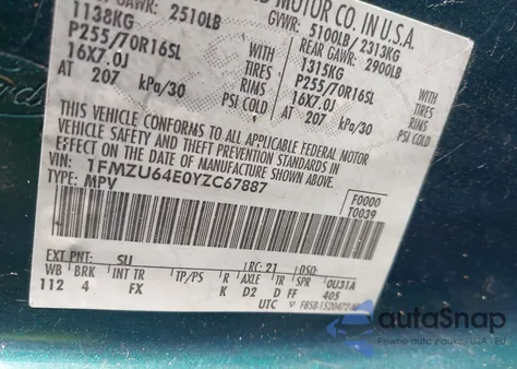 2000 Ford Explorer Eddie Bauer from USA, damaged, VIN 1FMZU64E0YZC67887